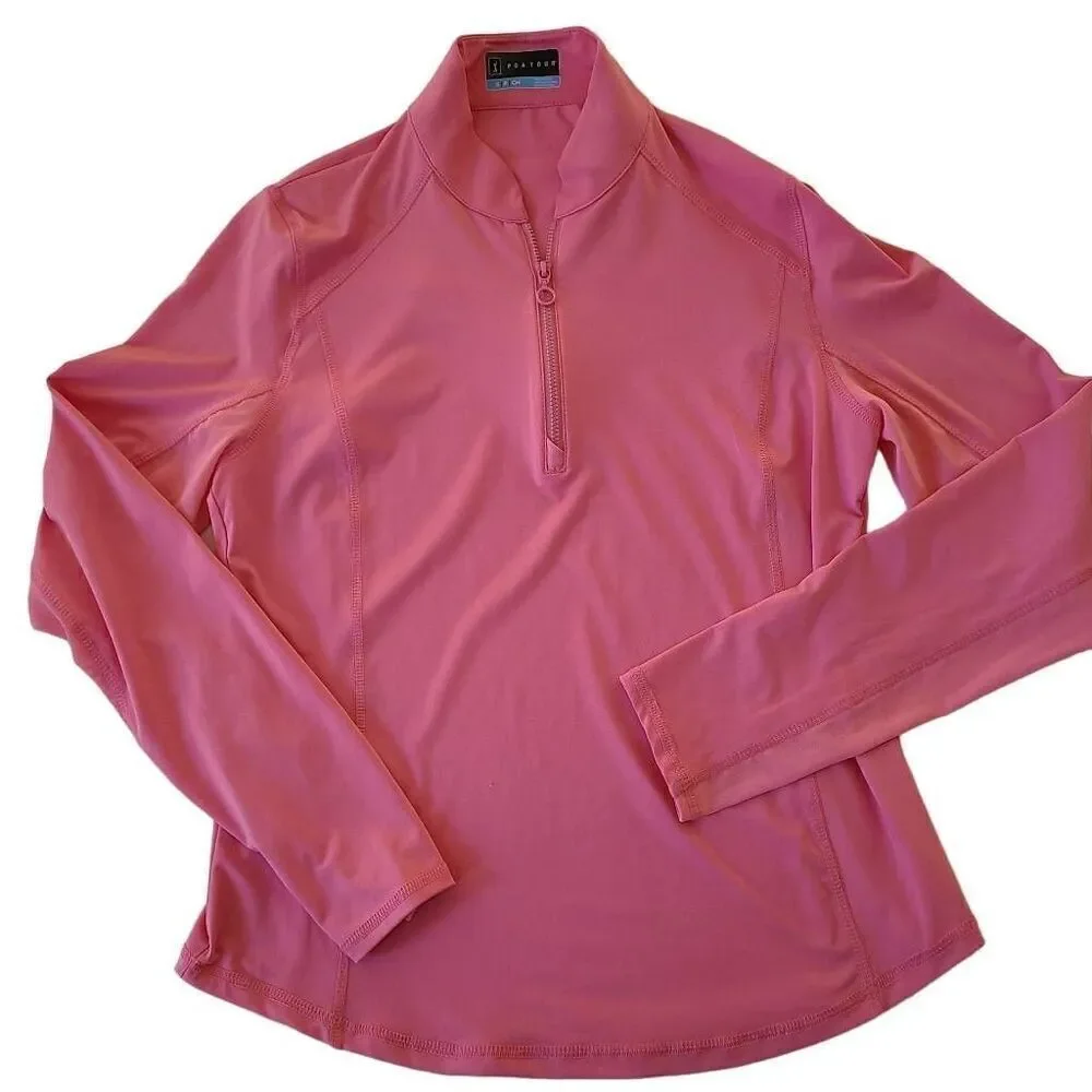 PGA Tour Womens Sun Protection Breathable Pink Under Sleeve Mesh Golf Shirt - Picture 4 of 12